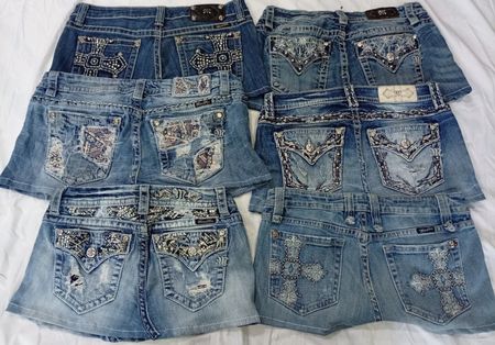 CR7097 Upcycled Miss Me Mini Denim Skirts