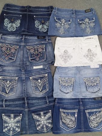 HD1423 Ladies Upcycled Y2K Embellished Denim Micro Mini Skirts