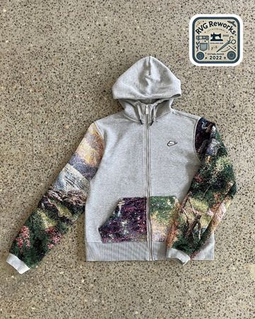 Upcycled Tapestry Sleeve Zip Hoodie