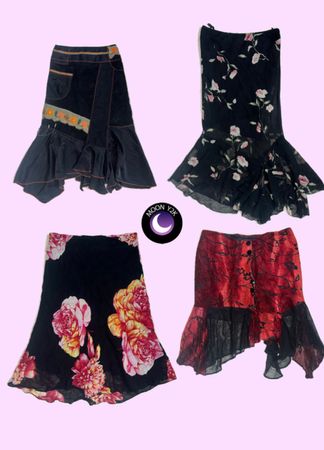 Y2k Romantic Gothic Black and Red flowy skirts