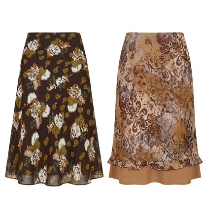 (FV-1066) Vintage Brown Skirt Bundle | Boho Indie Printed Midi Skirts