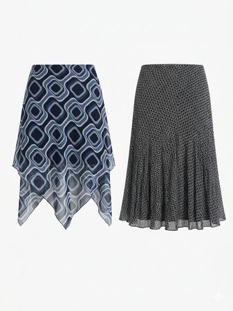 (FV-1065) Grunge Monochrome Skirt Bundle | Black Grey Y2K Indie Pieces