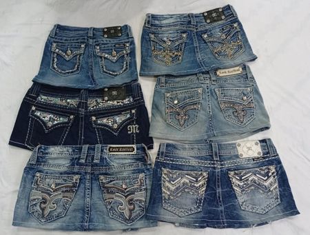 CR7178 Upcycle Miss Me & Rock Revival Mini Denim Skirts