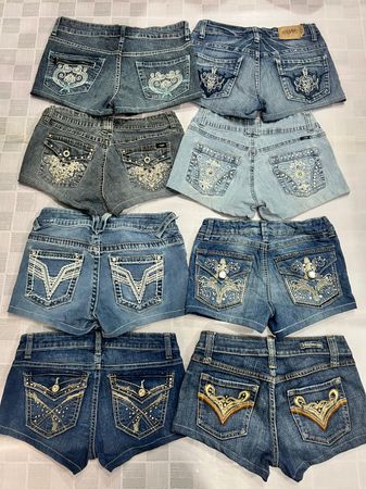 R489 Upcycled Ladies Embellished Y2k Sexy Hot Shorts