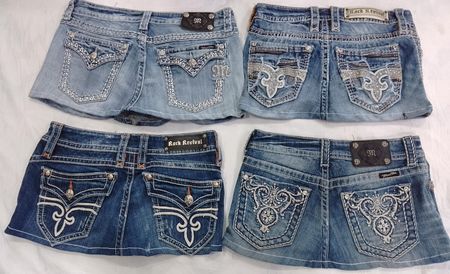 CR7181 Upcycle Miss Me & Rock Revival Mini Faldas de Denim