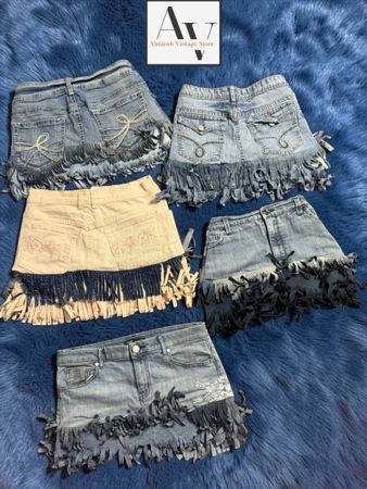 Upcycled Fringe Denim Skirt