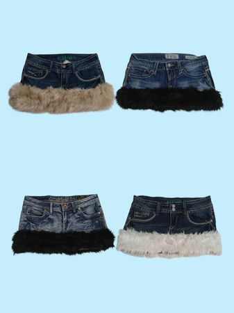 Y2K Denim fur trimmed Mini Skirts