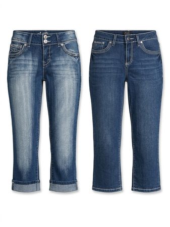 (FV-1041) Y2K Back pocket Embellishment Details Denim Capri