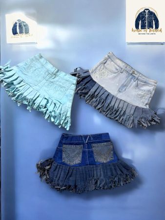 Upcycled fringe denim skirts