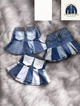 Upcycled denim pannel skirts