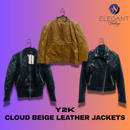 Y2K Cloud Beige Leather Jackets - EV1197
