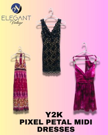 Y2K Pixel Petal Midi Dresses - EV1249
