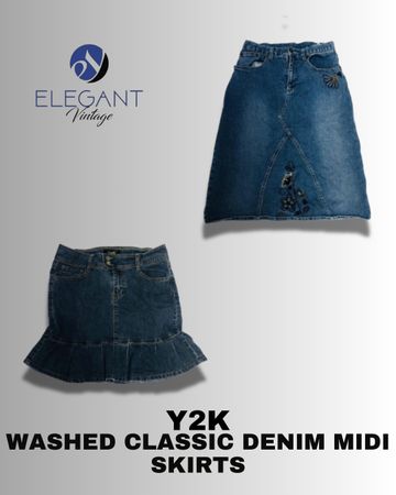 Y2K Washed Class Denim Midi Skirts - EV1278
