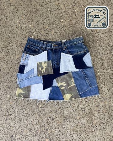Upcycled Patchwork Denim Skirt