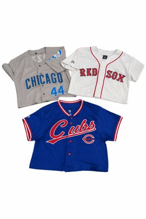 Upcycled Baseball Jersey Cropped Tops