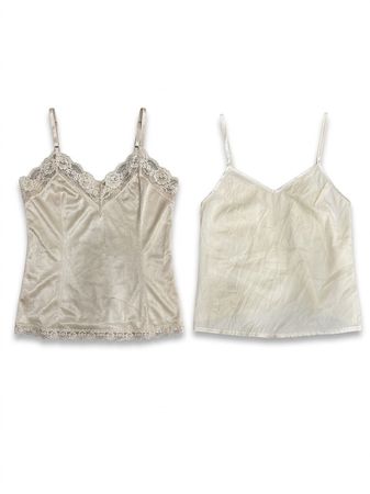 (FV-1105) Y2K Satin Camisole Bundle | Lace Trim, Silk Feel, Soft Girl Aesthetic Neutral Tones