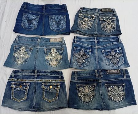 CR7248 Upcycled Y2K Mini Denim Skirts