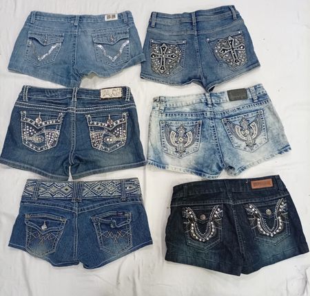 CR7254 Upcycled Y2K Mini Denim Shorts
