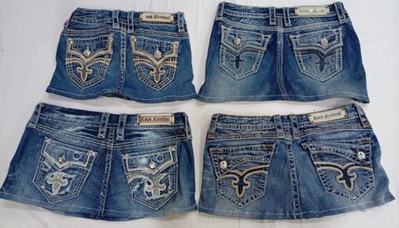 CR7277 Upcycled Rock Revival Mini Denim Skirts