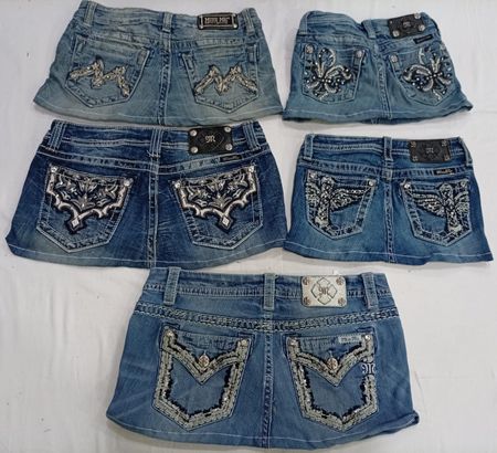 CR7280 Upcycled Miss Me Mini Denim Skirts