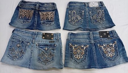 CR7282 Upcycled Miss Me Mini Denim Skirts