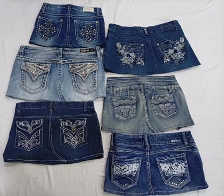 CR7287 Upcycled Y2K Mini Denim Skirts