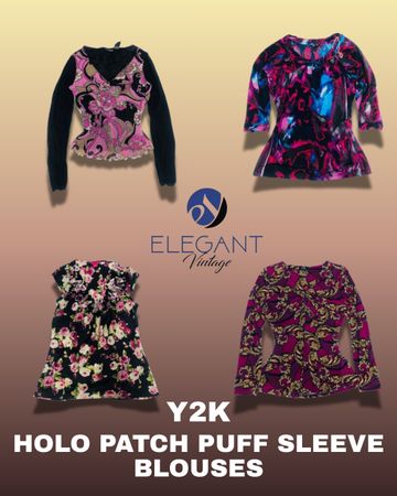 Y2K Holo Patch Puff Sleeve Blouses - EV1306