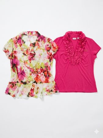 (FV-1106) Y2K Pink Aesthetic Tops Bundle | Cute Barbiecore Floral & Ruffle Tees Collection