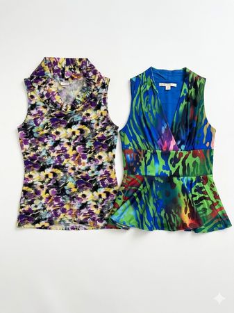 (FV-1109) Abstract Print Y2K Dresses Bundle | Colorful Retro Bodycon Tops Mix