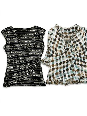 (FV-1110) Boho Y2K Mixed Print Tops Bundle | Retro Chic Patterned Blouses Collection