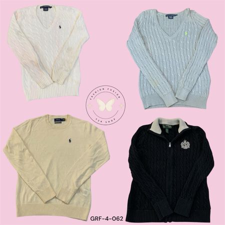 Ralph Lauren Women’s V-Neck Cable Knit Sweater – Cream (GRF-4-062)