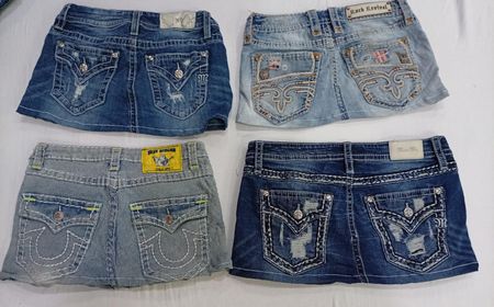 CR7325 Upcycled Mixed Branded Mini Denim Skirts