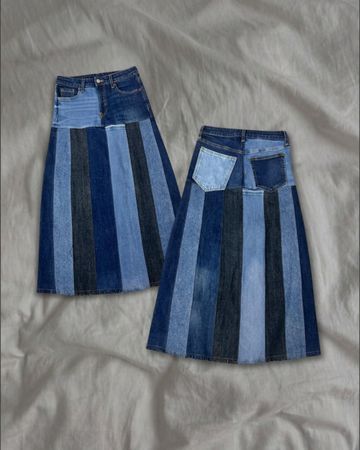 Upcycled Denim Linear Midi Skirt