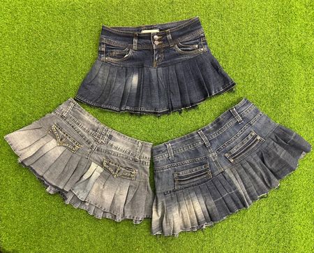 Upcycled Y2K Denim Pleated Mini Skirts