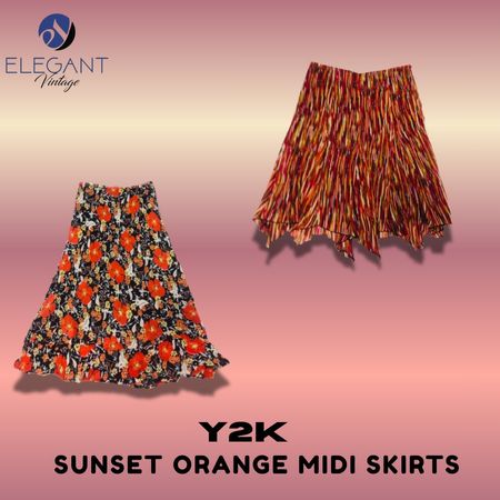 Y2K Sunset Orange Midi Skirts - EV1362