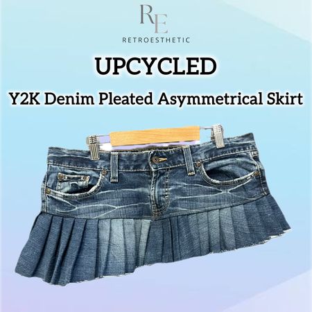 Upcycled Y2k Denim Asymmetrical Cut Mini Skirt