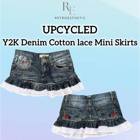 Upcycled Denim & Cotton Lace Mini Skirts