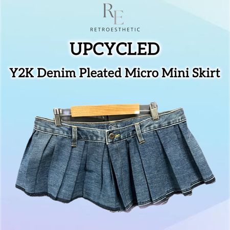 Upcycled Y2K Denim Ulta Mini Pleated Skirts
