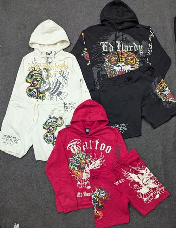 Ed Hardy Men's Matching Tracksuits, Hoodie x Trouser / Short, 10 pcs / 5 sets, (ED-026)