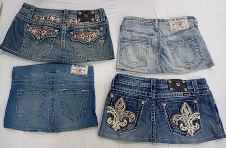 CR7384 Upcycled Miss Me & True Religion Mini Denim Skirts