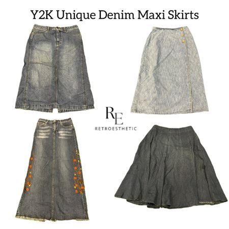 Y2K Unique Denim Maxi Skirts RE-3025