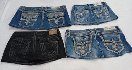 CR7388 Upcycled Miss Me, True Religion & Rock Revival Mini Denim Skirts