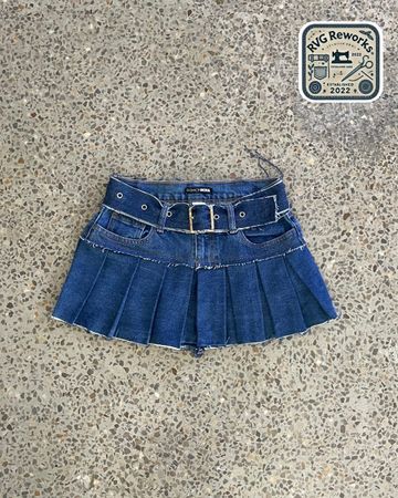 Upcycled Pleated Denim Mini Skirt