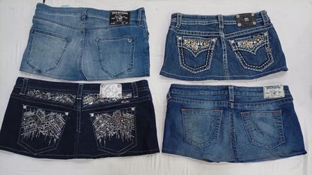 CR7390 Upcycled Miss Me & True Religion Mini Denim Skirts