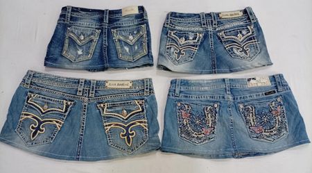 CR7392 Upcycled Miss Me & Rock Revival Mini Denim Skirts