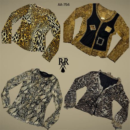Y2K Animal Prin Full Sleeve Mesh Mix Tops (AA-754)