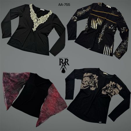 Y2K All Black Rave Camisetas de Manga Longa (AA-755)