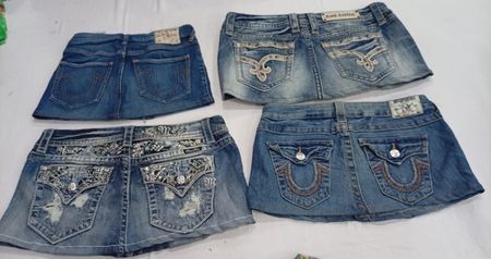 CR7425 Upcycled Miss Me, True Religion & Rock Revival Mini Denim Skirts