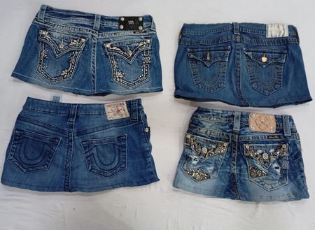 CR7427 Upcycled Miss Me & True Religion Mini Denim Skirts