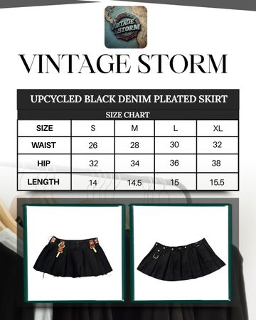 Upcycled Black Denim Pleated Skirt